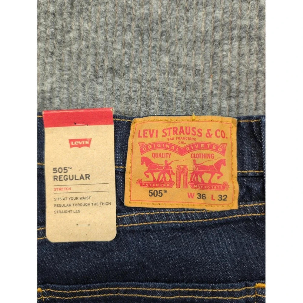Levi's 505 Men's Regular Stretch 36x32 Dark Wash BRAND NEW